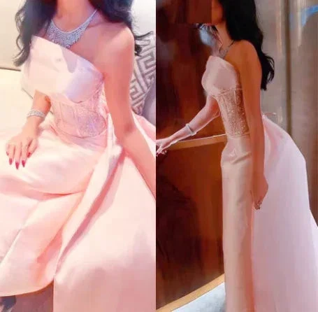 Baby Pink Satin Strapless Saudi Arabia Corset Sparkly Sequins Dubai  Evening Dress Formal Party Dress Y4887 - Image 3