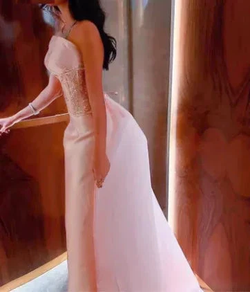 Baby Pink Satin Strapless Saudi Arabia Corset Sparkly Sequins Dubai  Evening Dress Formal Party Dress Y4887 - Image 4