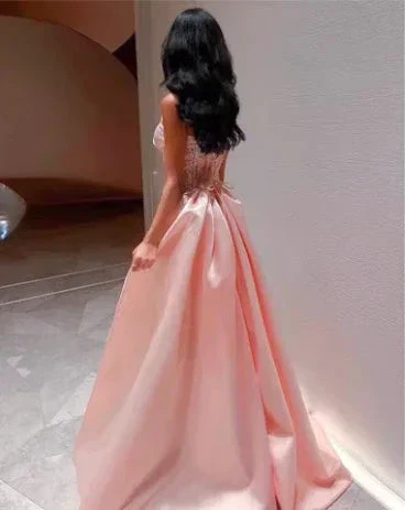 Baby Pink Satin Strapless Saudi Arabia Corset Sparkly Sequins Dubai  Evening Dress Formal Party Dress Y4887 - Image 5