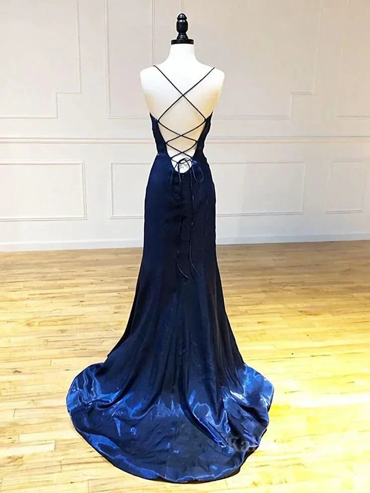 Backless Dark Navy Blue Long Prom Dresses Dark Navy Blue Formal Graduation Evening Dresses Y7432 - Image 2