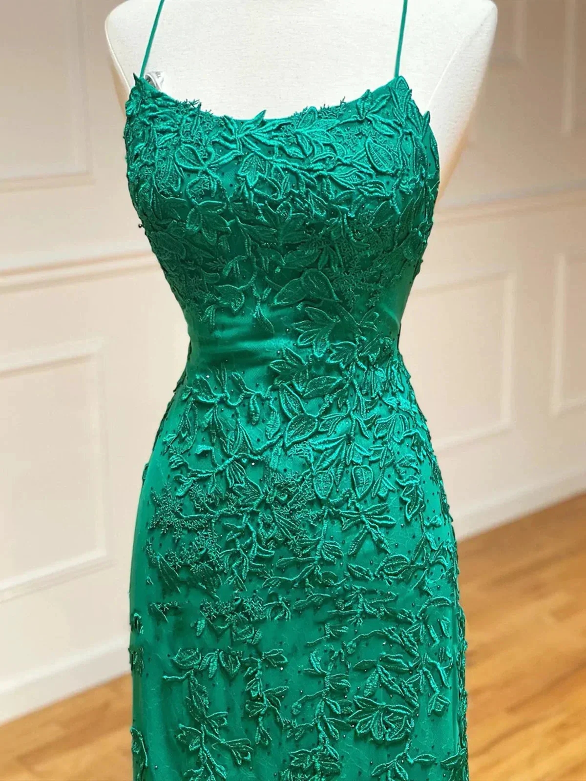 Backless Green Mermaid Lace Prom Dresses, Open Back Green Lace Mermaid Formal Evening Dresses Y1365 - Image 3
