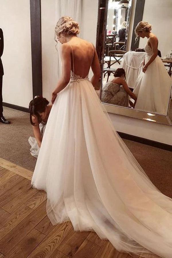 Backless Lace/Tulle Beach Wedding Dress Fashion Bridal Gown WD432 - Image 2