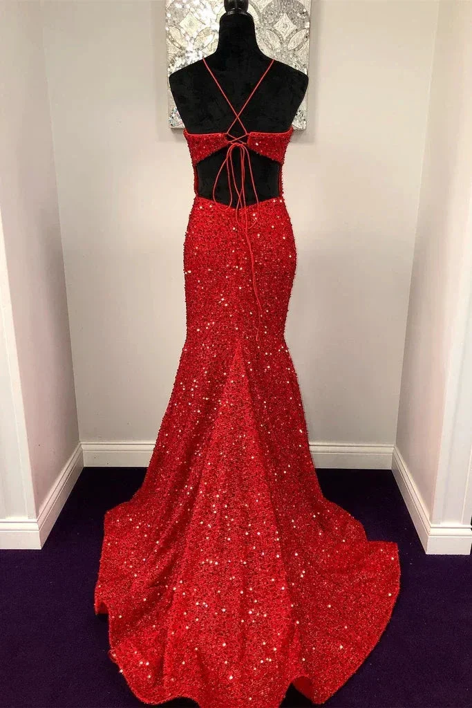 Backless Mermaid Burgundy Sequins Long Prom Dress, Mermaid Burgundy Formal Dress, Burgundy Evening Dress Y350 - Image 2