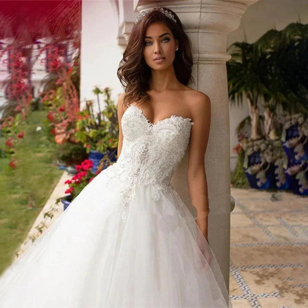 Backless Princess Sequined Beading Bodice Luxury Bridal Gown Sweetheart Lace Appliques Puffy Organza Wedding Dress Robe de Marie - Image 2