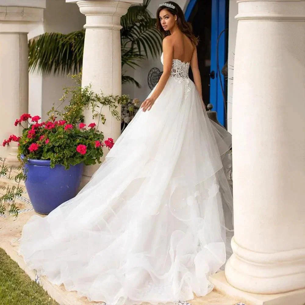 Backless Princess Sequined Beading Bodice Luxury Bridal Gown Sweetheart Lace Appliques Puffy Organza Wedding Dress Robe de Marie - Image 3