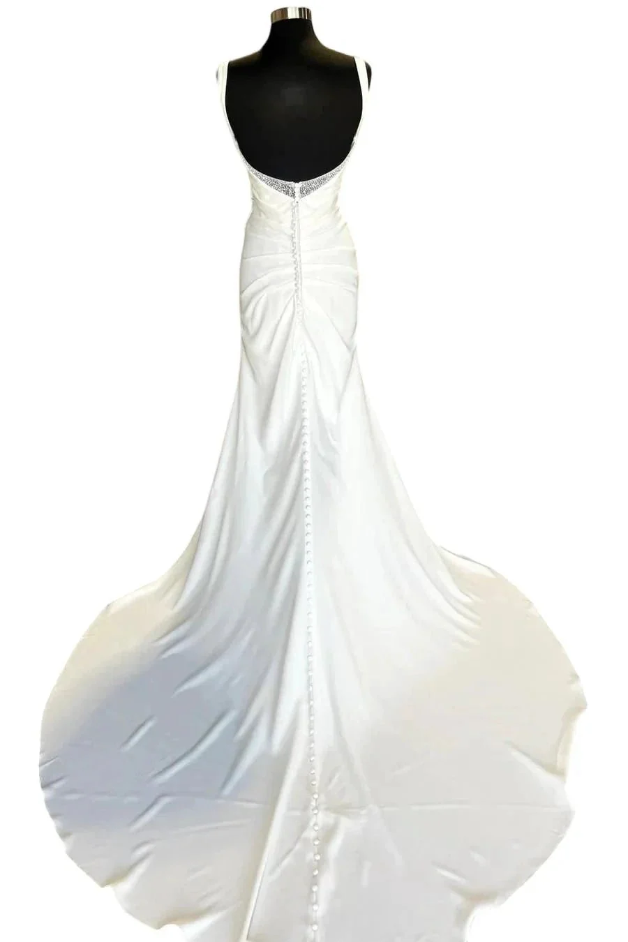 Backless Ruched White Wedding Dress with Detachable Sleeves WD718 - Image 4