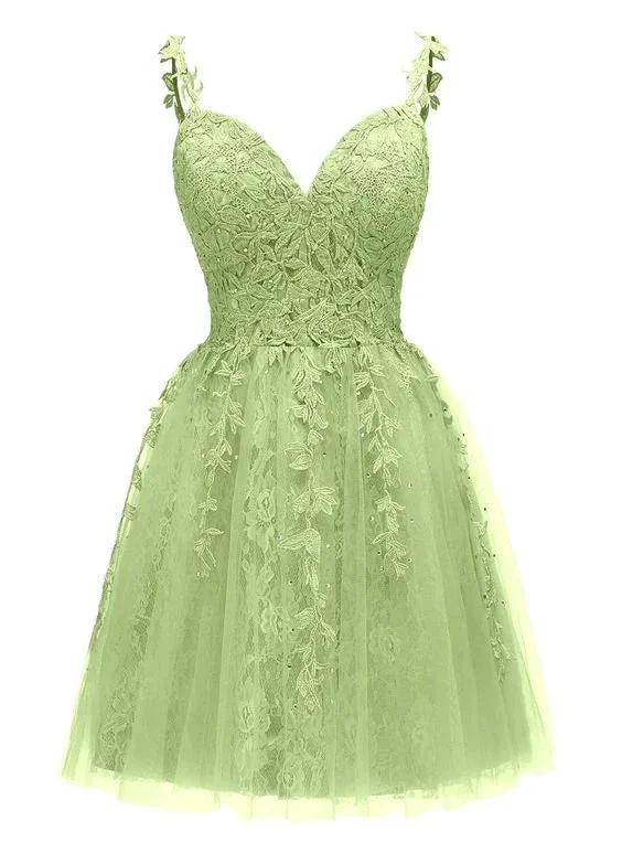 Backless Short Cocktail Dress with Appliques Spaghetti Straps Homecoming Dress Y2418 - Image 2