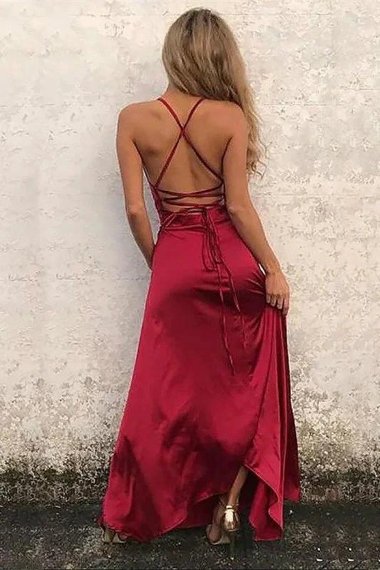 Backless Spaghetti Straps Halter Prom Gown with Daring Slit - Image 2