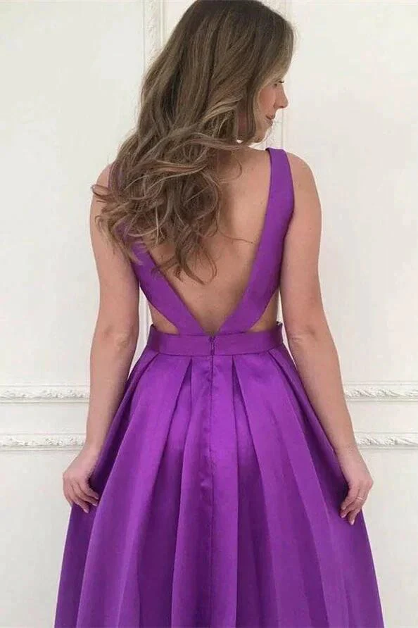 Backless V-Neck Sleeveless A-Line Prom Gown with Convenient Pockets - Image 2
