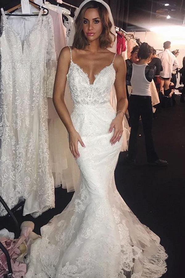 Wedding Dresses Lace Mermaid  Sexy Spaghetti Straps Bride Dress  WD597 - Image 3