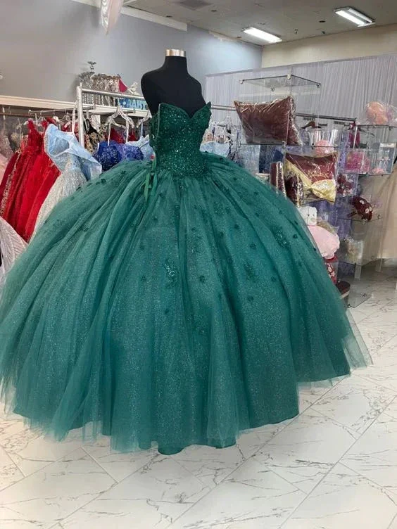 Ball Gown Beaded Quinceanera Dress Spaghetti Straps Emerald Green Sweet 16 Dress Y1621 - Image 2