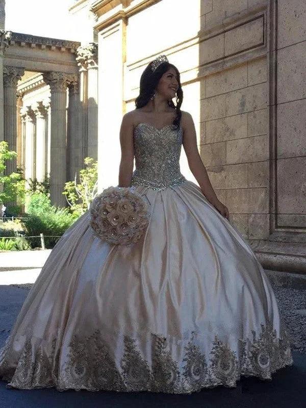 Ball Gown Beading Sweetheart Satin Sleeveless Prom Dresses - Image 2