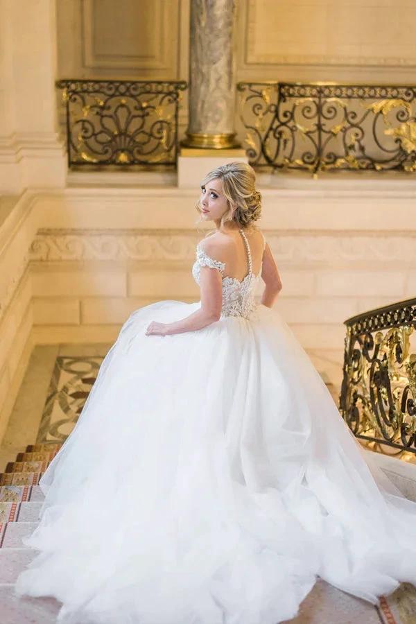 Ball Gown Elegant Cap Sleeves Lace Tulle Wedding Dress WD692 - Image 4
