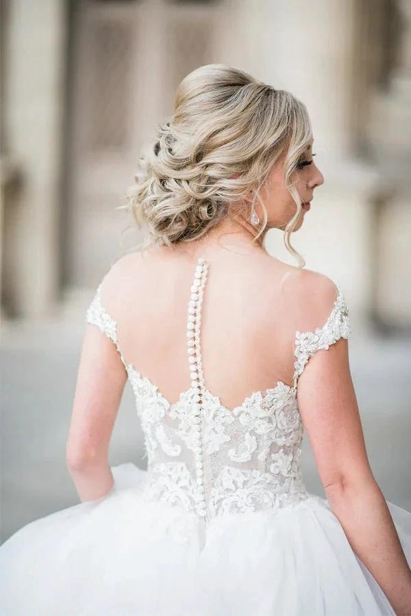 Ball Gown Elegant Cap Sleeves Lace Tulle Wedding Dress WD692 - Image 5