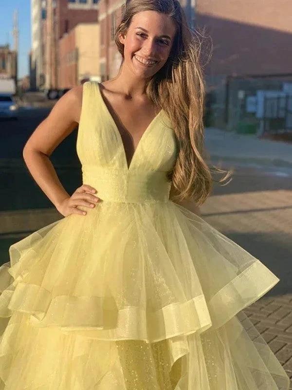Ball Gown Floor-Length V-neck Ruffles Sleeveless Organza Prom Dresses - Image 2