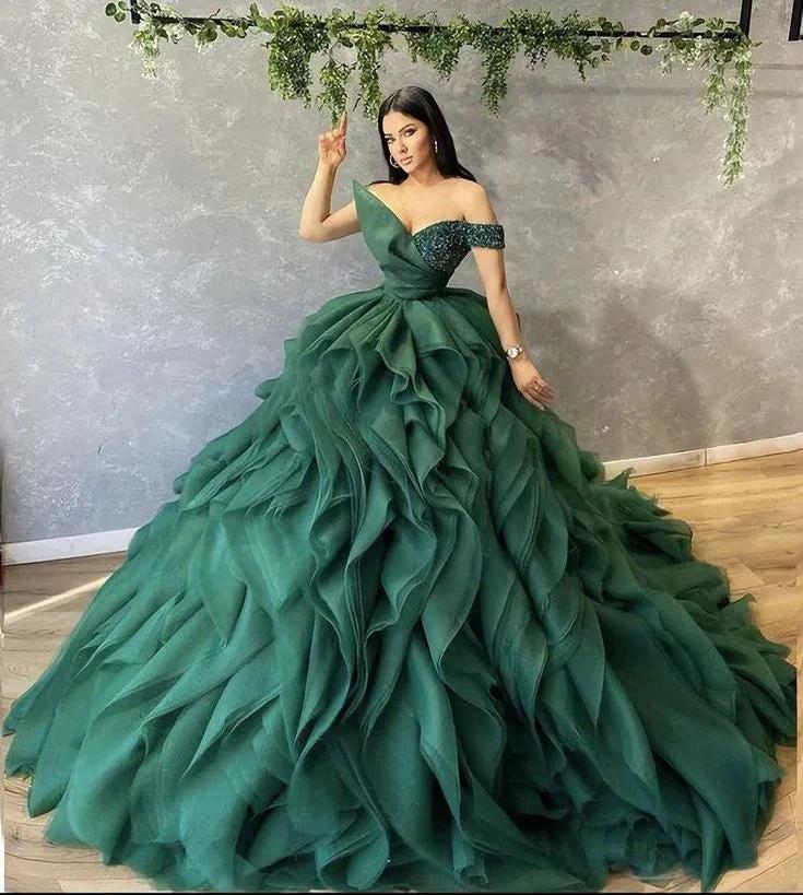 Ball Gown Green Prom Dress, A Line Formal Evening Gowns Y1795 - Image 2