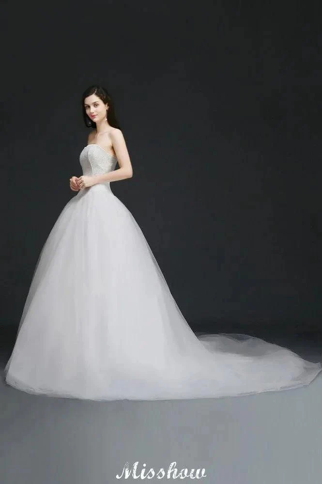 Ball Gown Lace Sweetheart Tulle Wedding Dress - Image 5