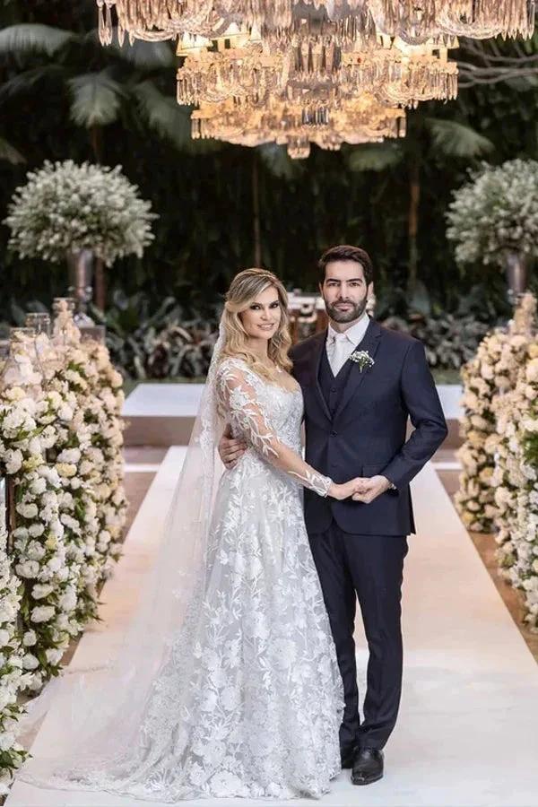 Ball Gown Lace White Wedding Dress With Detachable Long Sleeves  WD644 - Image 2
