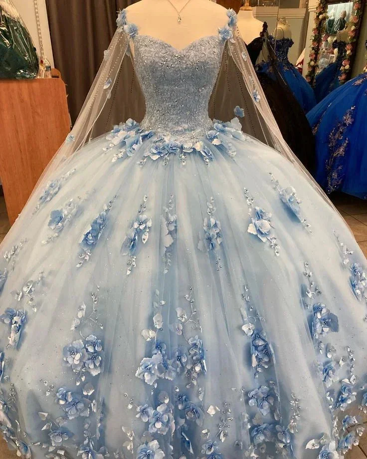 Ball Gown Light Blue Quinceanera Dresses 3D Flowers Sweet 16 Dress  Y6569 - Image 2
