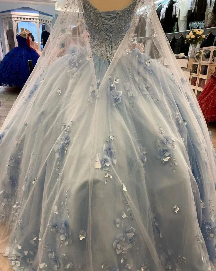 Ball Gown Light Blue Quinceanera Dresses 3D Flowers Sweet 16 Dress  Y6569 - Image 3