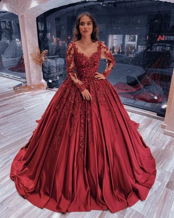 Ball Gown Long Sleeves Satin Quinceanera Dress Sweet 16 Dress Y6088 - Image 2