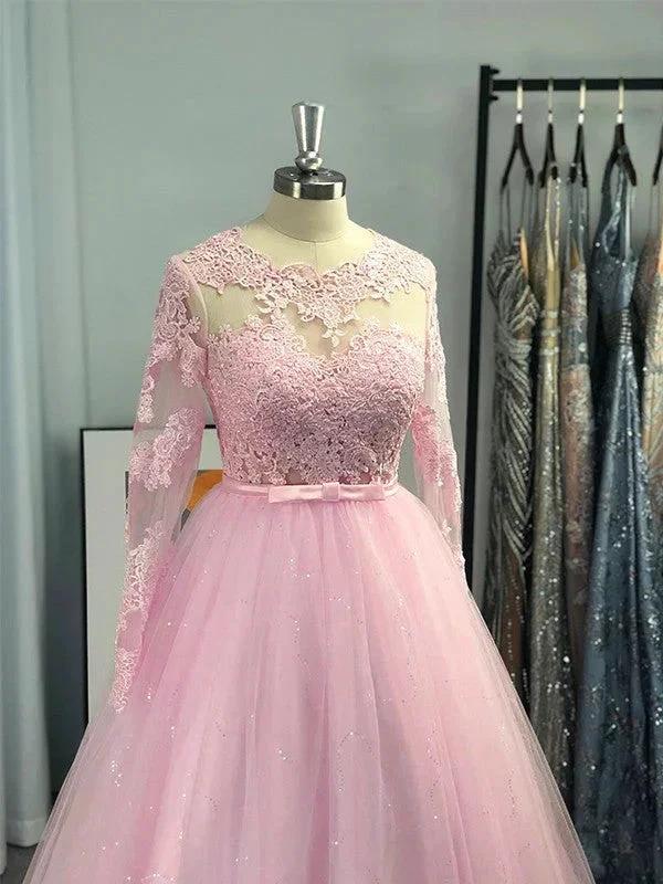 Ball Gown Long Sleeves Tulle Lace Jewel Prom Dresses - Image 5