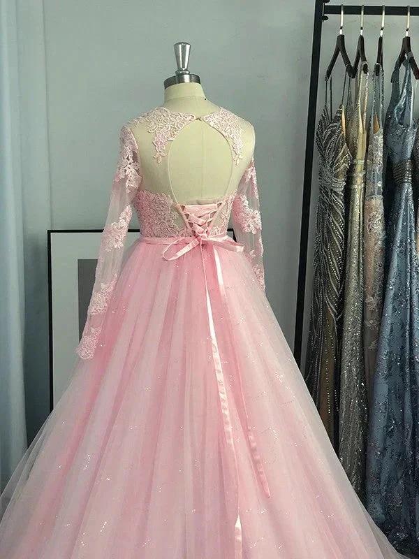 Ball Gown Long Sleeves Tulle Lace Jewel Prom Dresses - Image 7