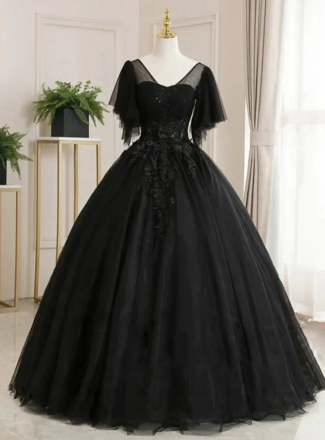 Ball Gown Luxurious Floral Quinceanera Prom Dress Scoop Neck Short Sleeve Floor Length Tulle with Pleats Embroidery Y1478 - Image 2