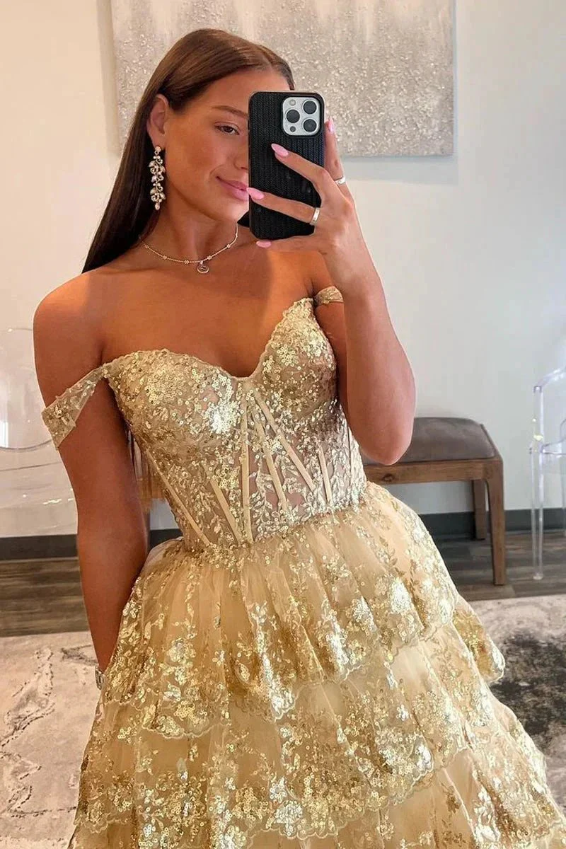 Leona |Princess Off the Shoulder Sequined Lace Prom Dress - Image 2