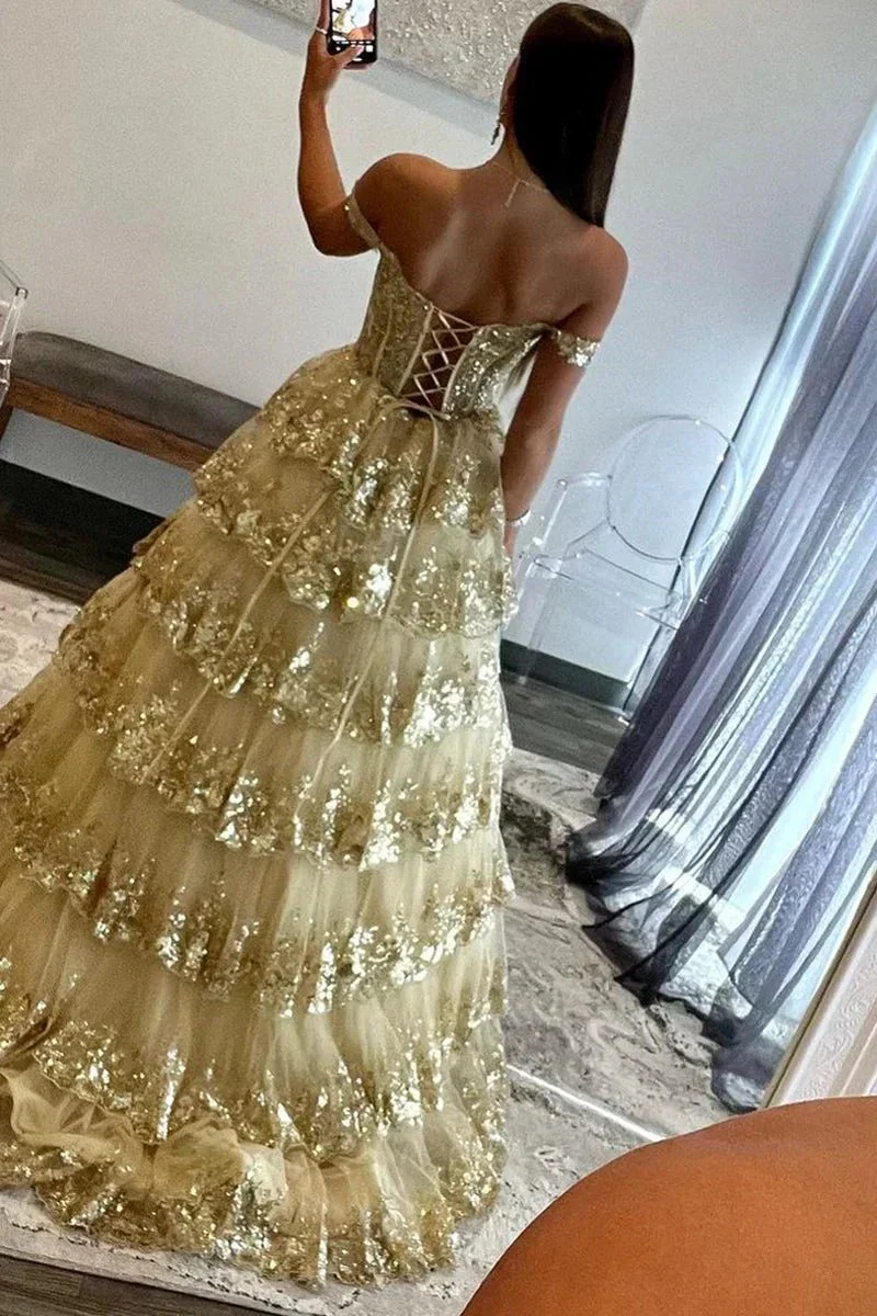 Leona |Princess Off the Shoulder Sequined Lace Prom Dress - Image 4