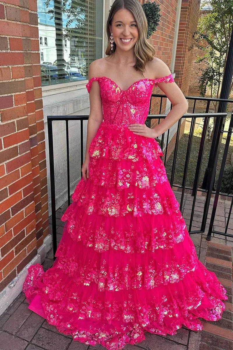Leona |Princess Off the Shoulder Sequined Lace Prom Dress - Image 5