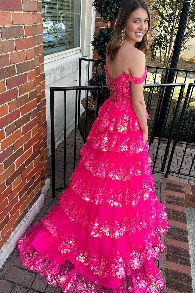 Leona |Princess Off the Shoulder Sequined Lace Prom Dress - Image 6
