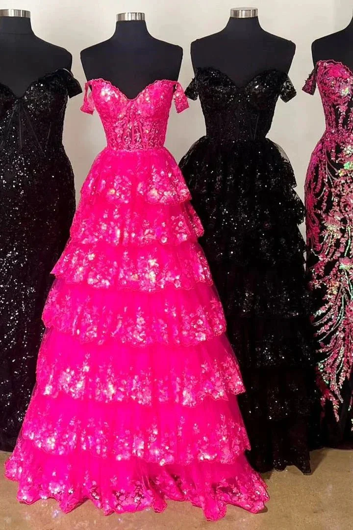 Leona |Princess Off the Shoulder Sequined Lace Prom Dress - Image 7