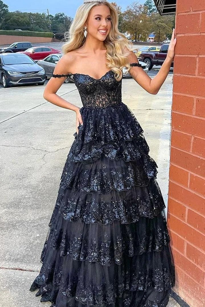 Leona |Princess Off the Shoulder Sequined Lace Prom Dress - Image 8