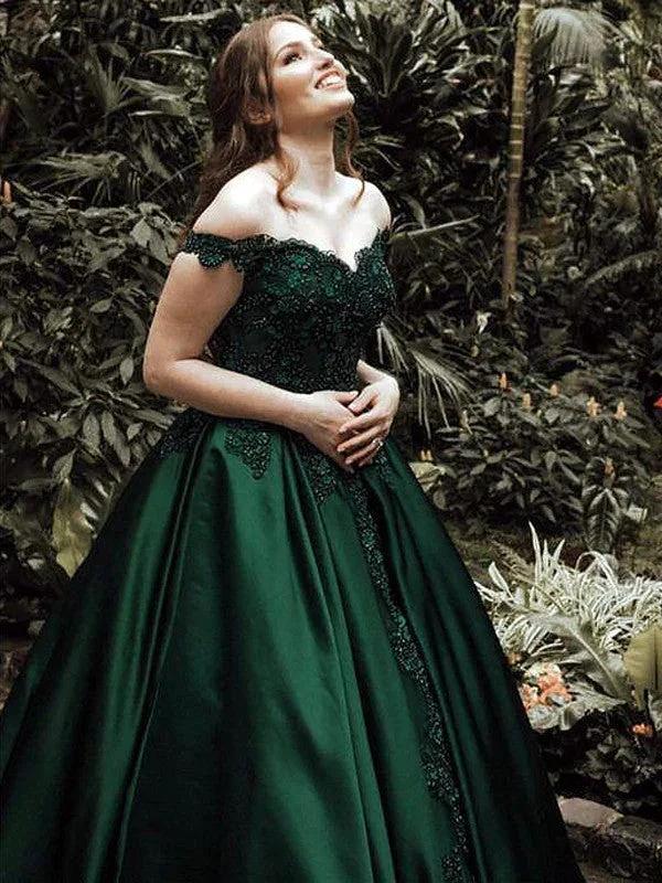 Ball Gown Off-the-Shoulder Sleeveless Floor-Length Lace Satin Prom Dresses - Image 2