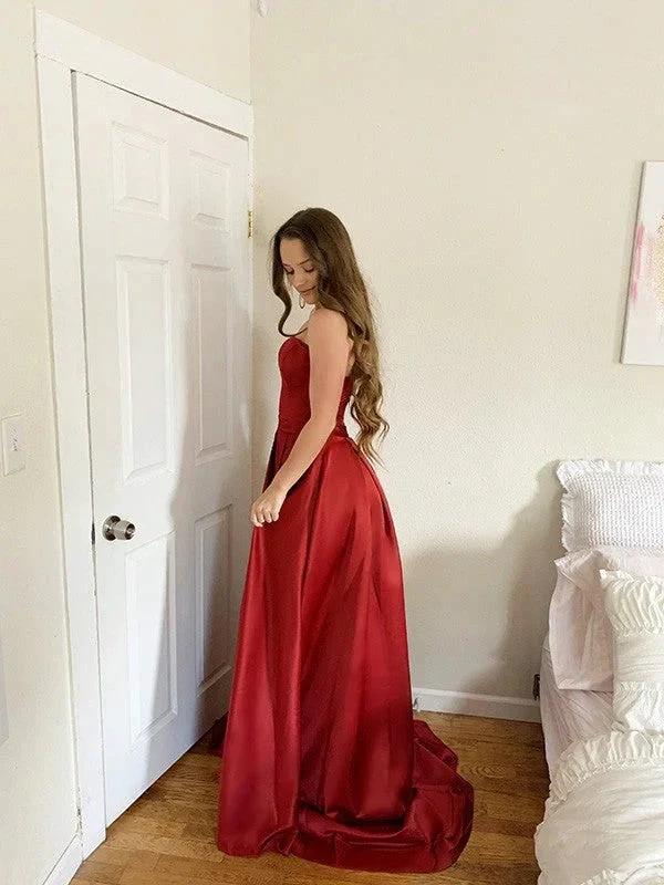 Ball Gown Ruffles Satin Sleeveless Strapless Prom Dresses - Image 4