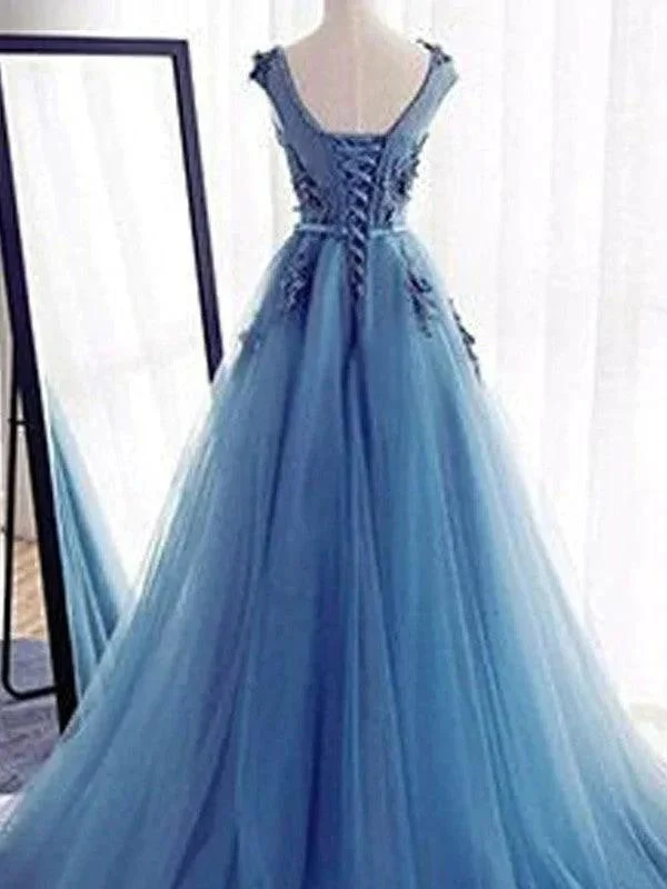 Ball Gown Sleeveless Jewel Applique Tulle Prom Dresses - Image 2