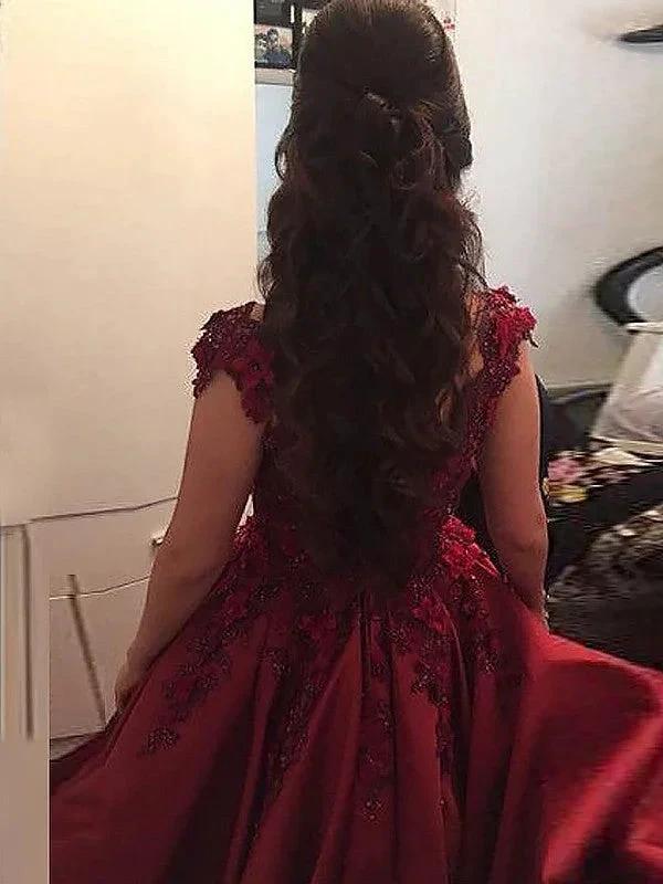 Ball Gown Sleeveless Off-the-Shoulder Applique Satin Floor-Length Prom Dresses - Image 2