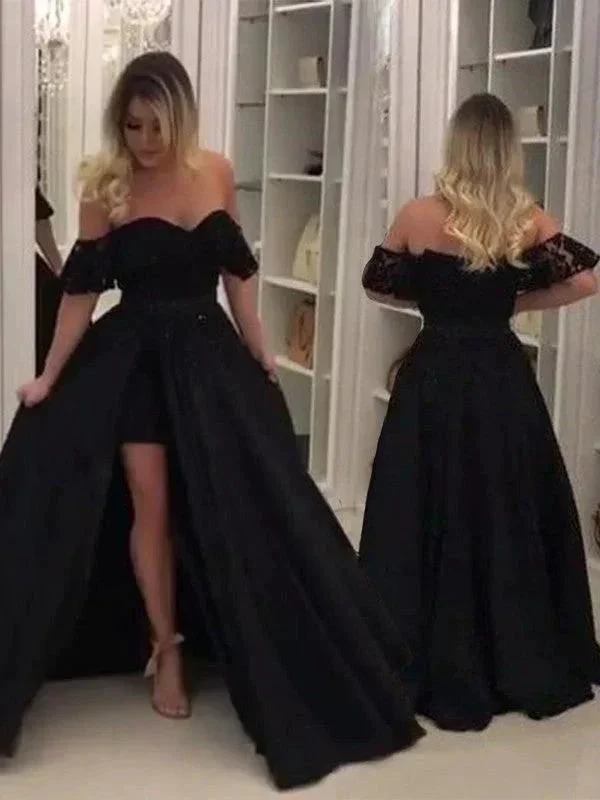 Ball Gown Sleeveless Off-the-Shoulder Lace Satin Prom Dresses - Image 2