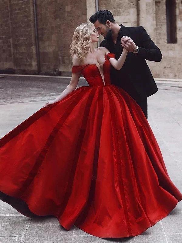Ball Gown Sleeveless Off-the-Shoulder Ruffles Satin Prom Dresses - Image 2