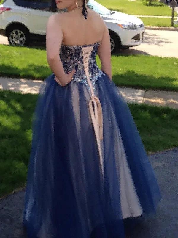 Ball Gown Sleeveless Spaghetti Straps Beading Floor-Length Tulle Prom Dresses - Image 2