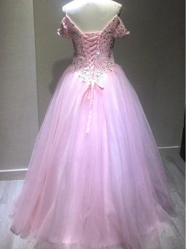 Ball Gown Sleeveless Spaghetti Straps Tulle Crystal Floor-Length Prom Dresses - Image 2