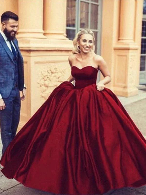 Ball Gown Sleeveless Sweetheart Ruffles Satin Prom Dresses - Image 2