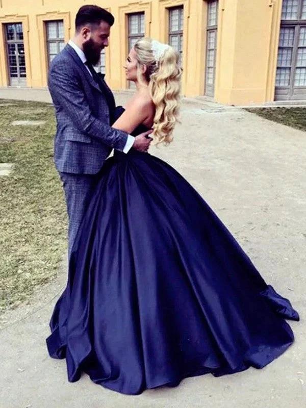 Ball Gown Sleeveless Sweetheart Ruffles Satin Prom Dresses - Image 3