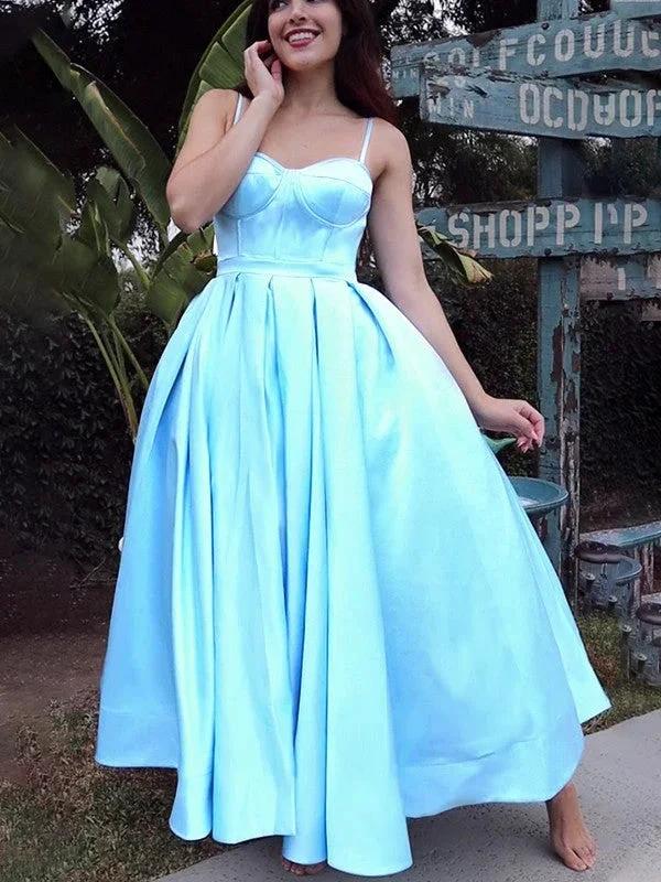 Ball Gown Spaghetti Straps Sleeveless Satin Ruffles Tea-Length Homecoming Prom Dresses - Image 4