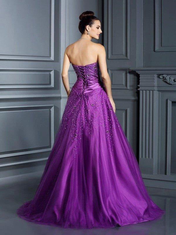 Ball Gown Sweetheart Beading Sleeveless Long Satin Quinceanera Dresses - Image 2