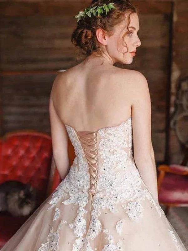 Ball Gown Sweetheart Sleeveless Applique Tulle Floor-Length Prom Dresses - Image 2