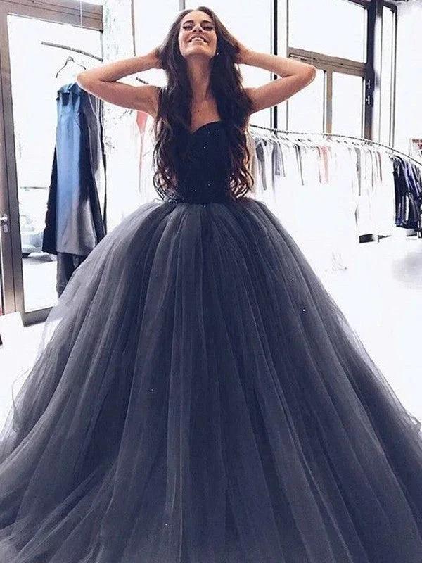Ball Gown Sweetheart Sleeveless Beading Tulle Prom Dresses - Image 2