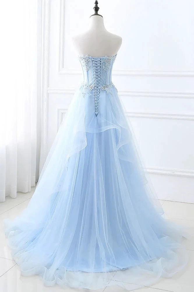 Ball Gown Sweetheart Tulle Sky Blue Prom Dress with Sequins - Image 3