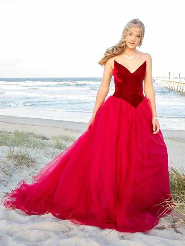Ball Gown Sweetheart Tulle Sleeveless Court Train Prom Dresses - Image 2